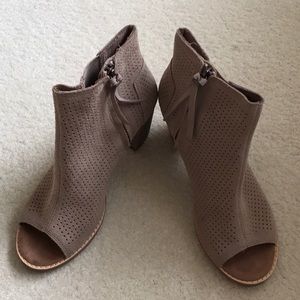 Toms Suede Perforated Open Toe Booties